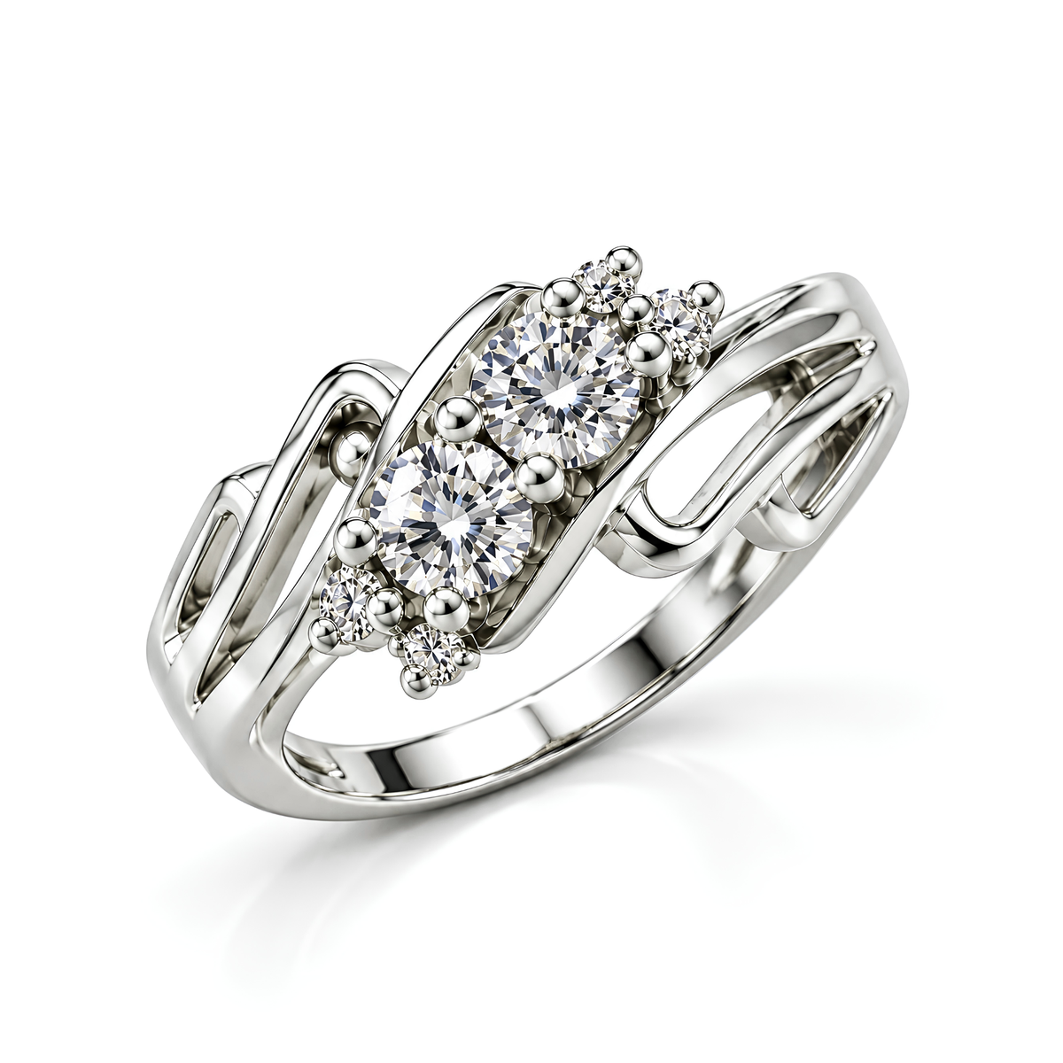 The Diagonal — Two-Stone Moissanite Ring with Open Split Shank