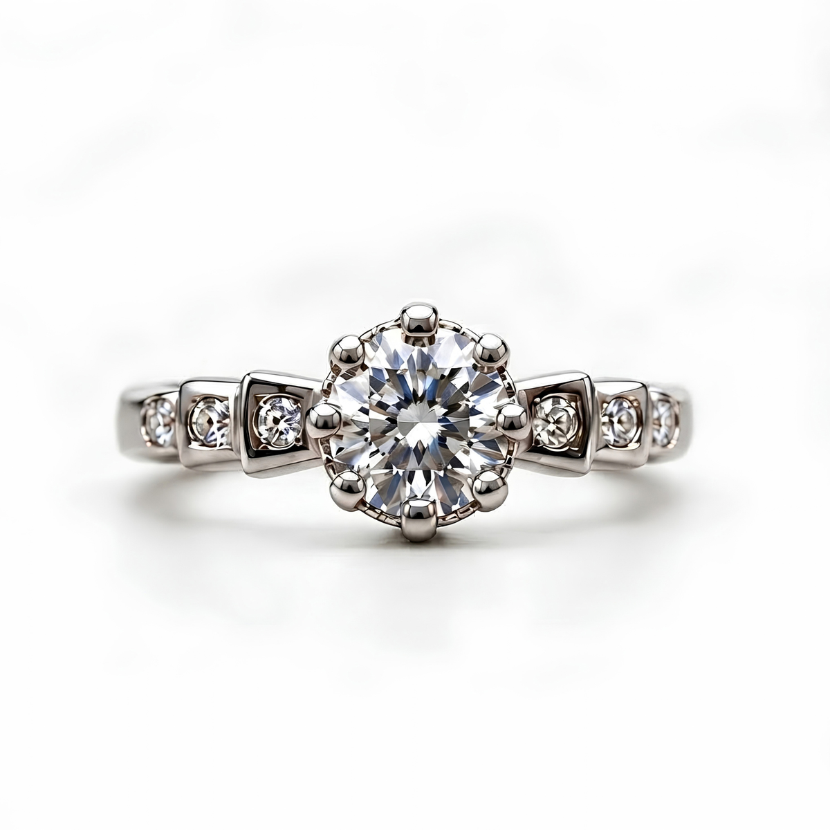 The Abacus — Moissanite Solitaire on a Boxed Shoulder Band