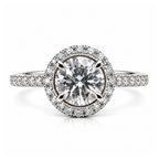 Halo of Day — Round Brilliant Moissanite Ring with Pavé Band