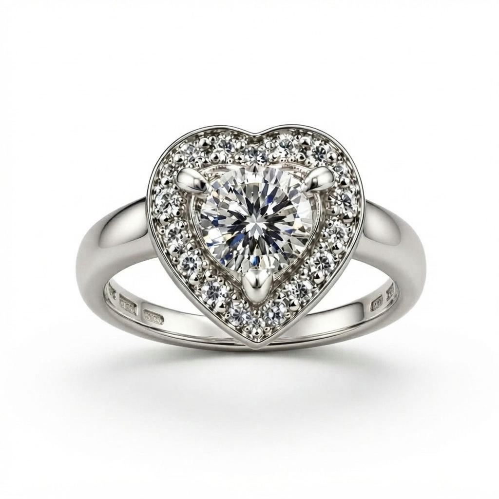 The Valentine — Heart-Cut Moissanite Ring with a Matching Halo