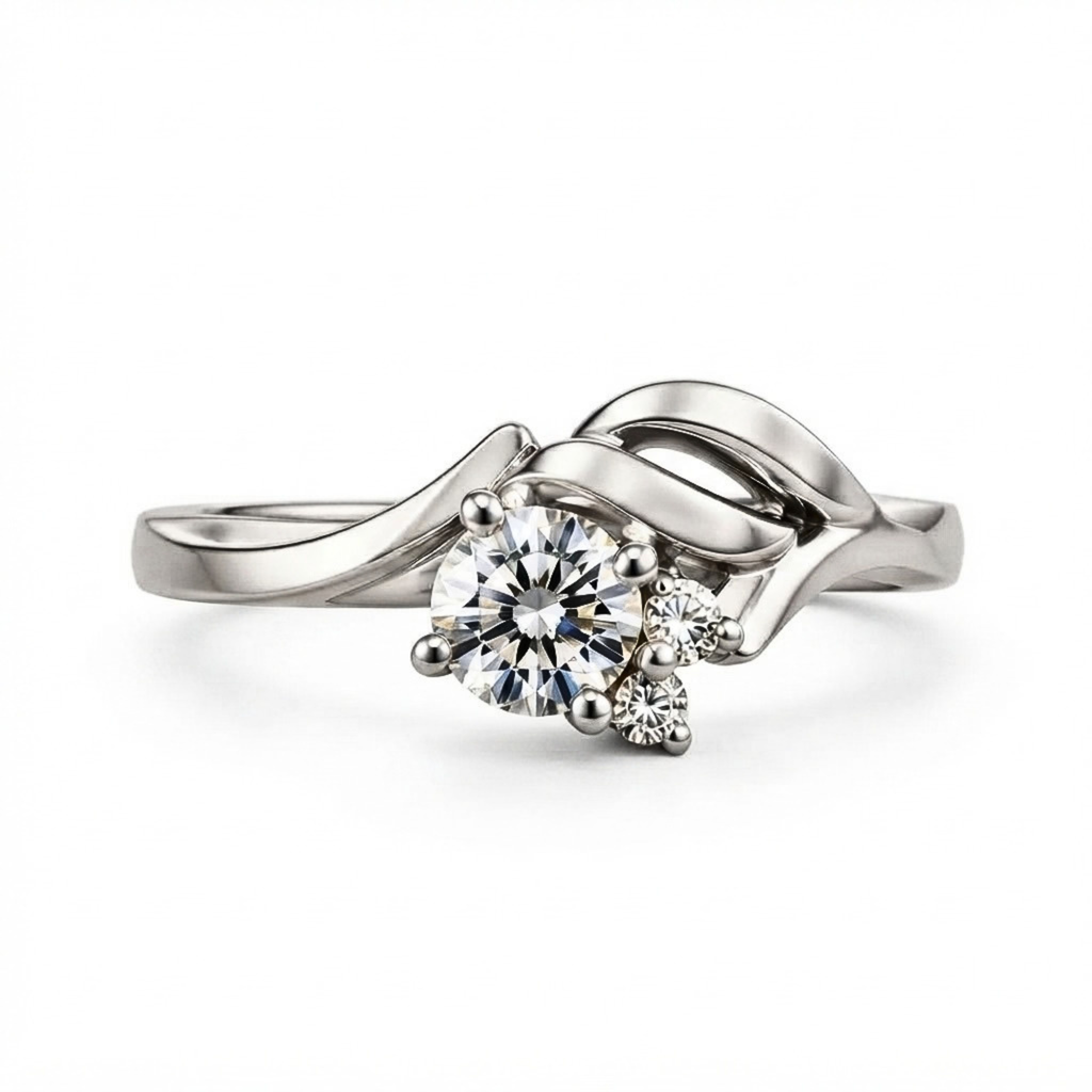 The Furl — Moissanite Ring with a Folded Ribbon Shoulder