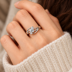 Aurelia Three-Stone Bypass Moissanite  Ring — Round Brilliant Swirl Engagement Ring