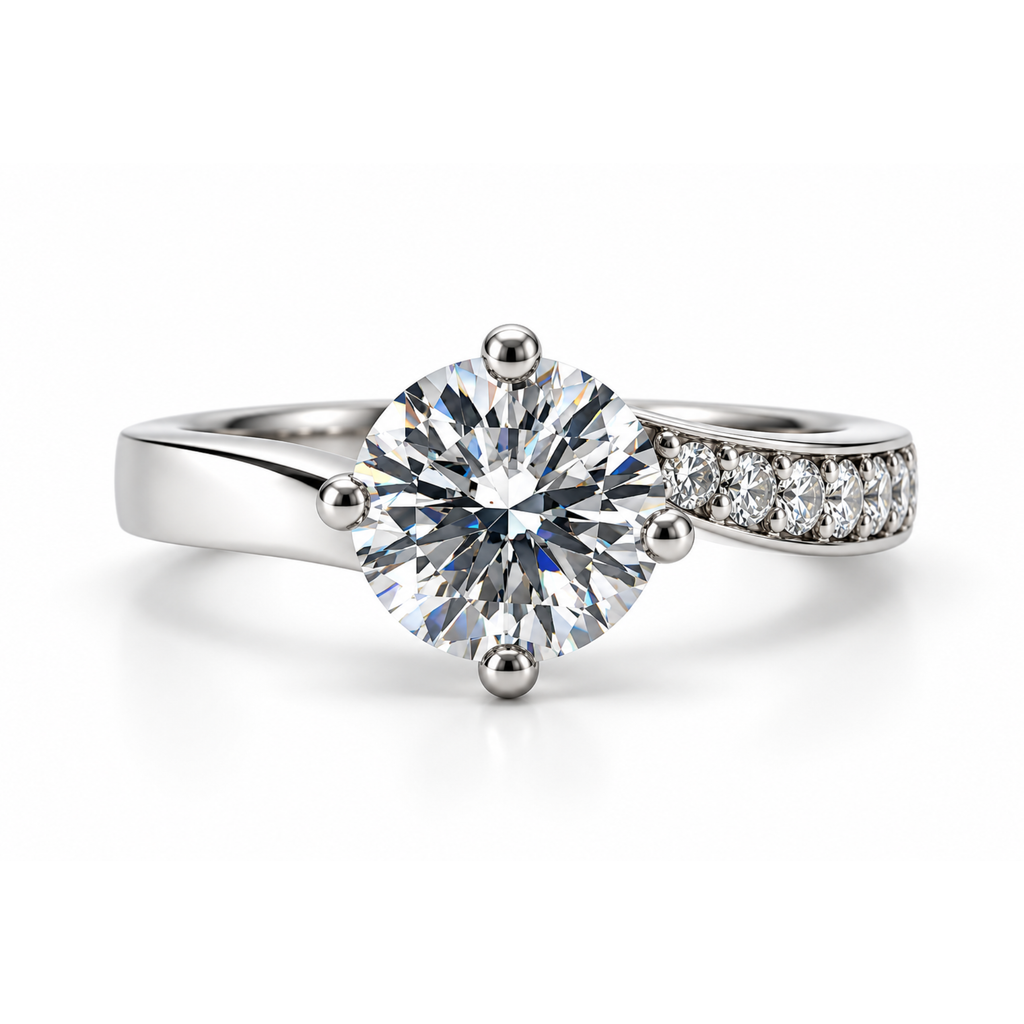 The Asymmetric — Moissanite Solitaire with One Set Shoulder