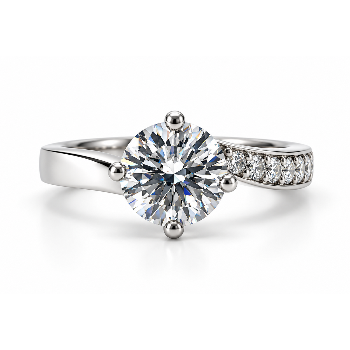 The Asymmetric — Moissanite Solitaire with One Set Shoulder