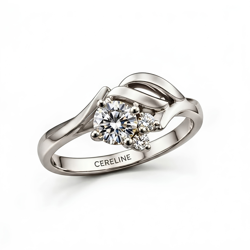 The Furl — Moissanite Ring with a Folded Ribbon Shoulder