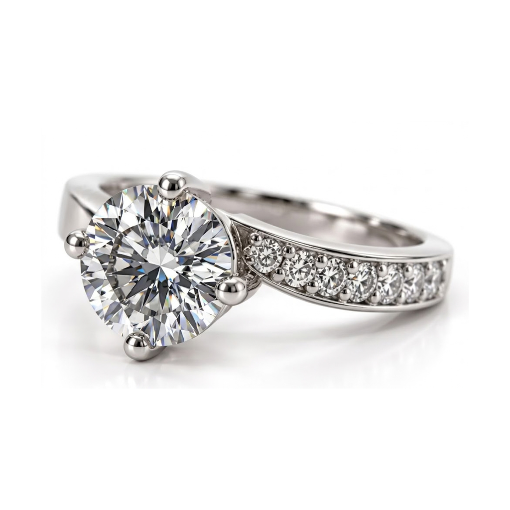 The Asymmetric — Moissanite Solitaire with One Set Shoulder