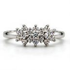 The Triad — Three-Cluster Flower Moissanite Ring on a Slim Band