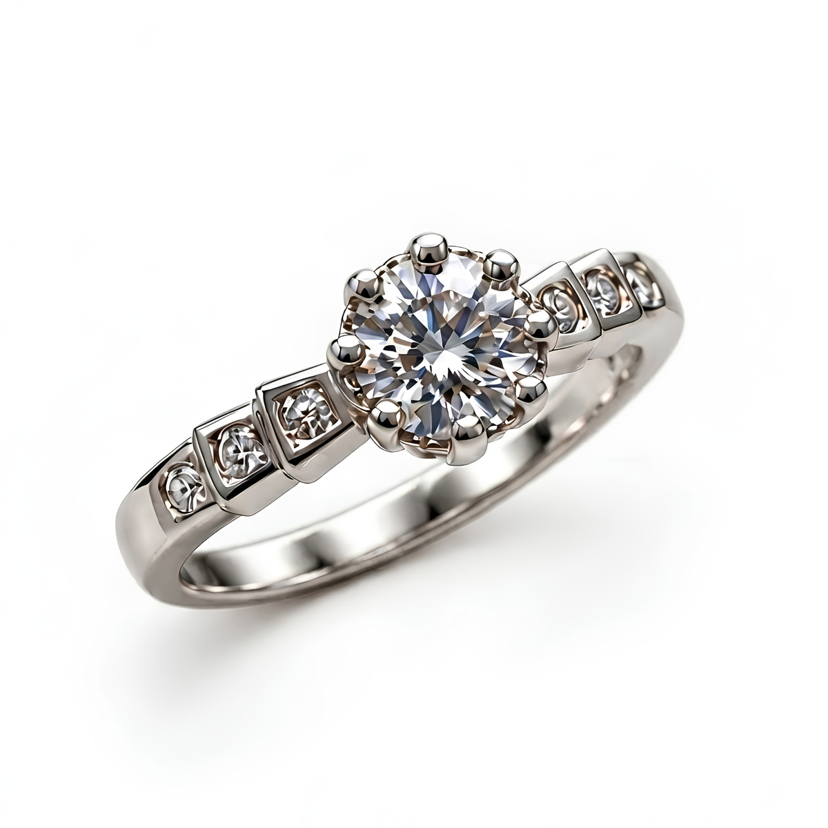The Abacus — Moissanite Solitaire on a Boxed Shoulder Band