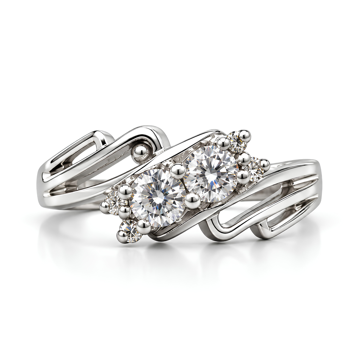 The Diagonal — Two-Stone Moissanite Ring with Open Split Shank
