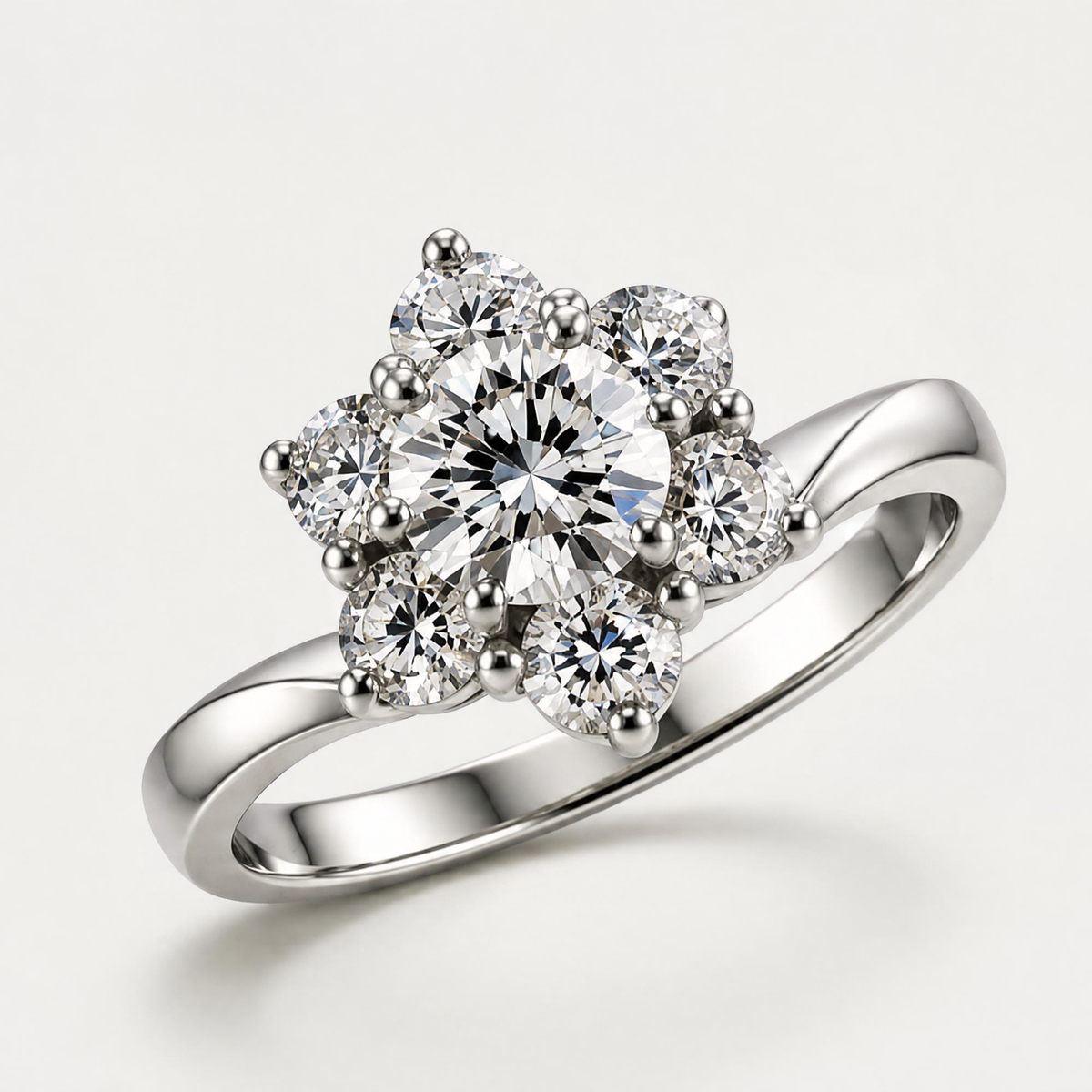 Wildflower — Seven Stone Cluster Moissanite Ring in Sterling Silver