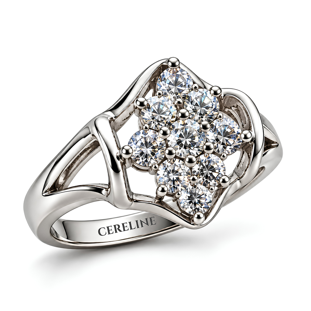 Nine Stars — Moissanite Cluster Ring in Sterling Silver