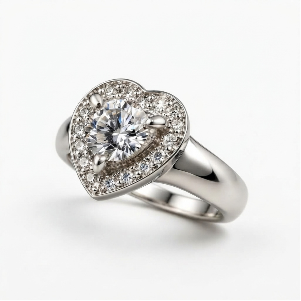The Valentine — Heart-Cut Moissanite Ring with a Matching Halo