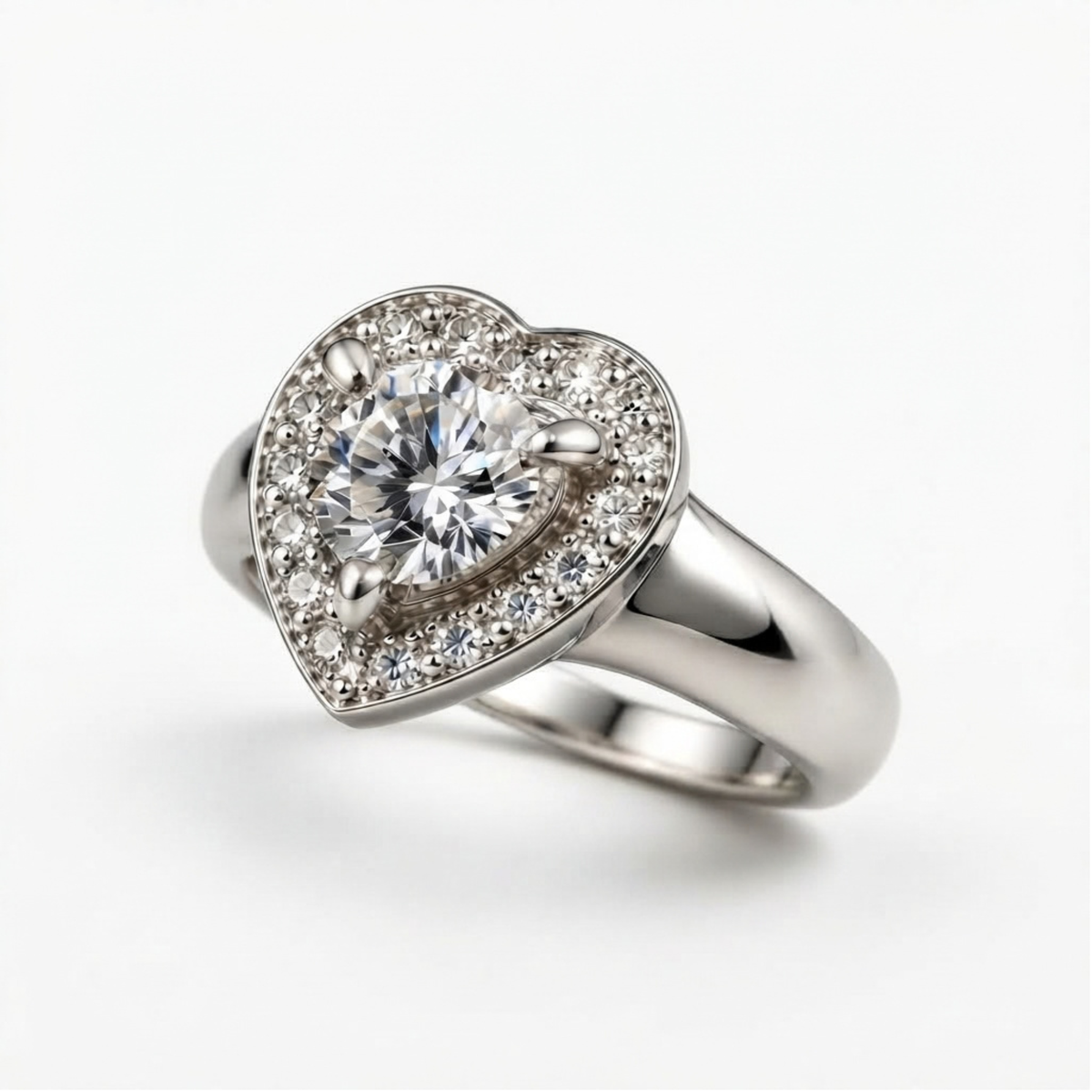 The Valentine — Heart-Cut Moissanite Ring with a Matching Halo