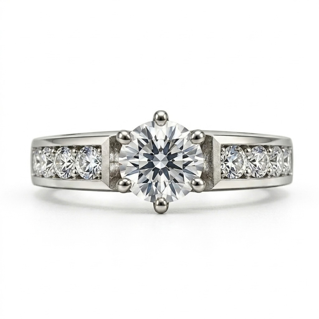 The Plinth — Six-Claw Moissanite Solitaire with Channel Shoulders