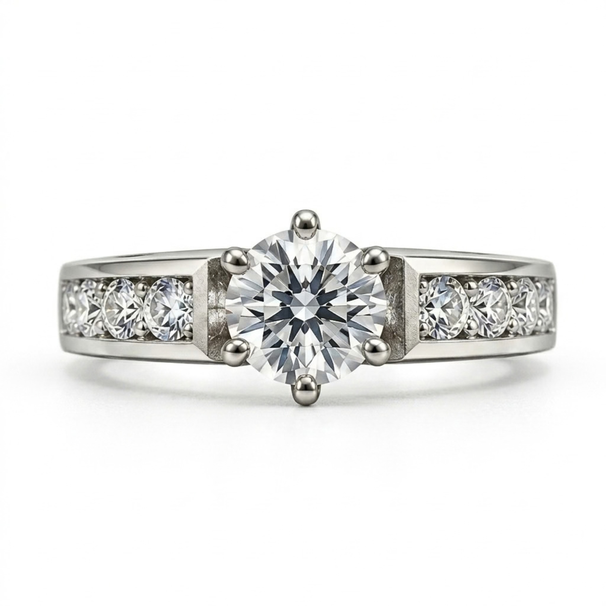 The Plinth — Six-Claw Moissanite Solitaire with Channel Shoulders