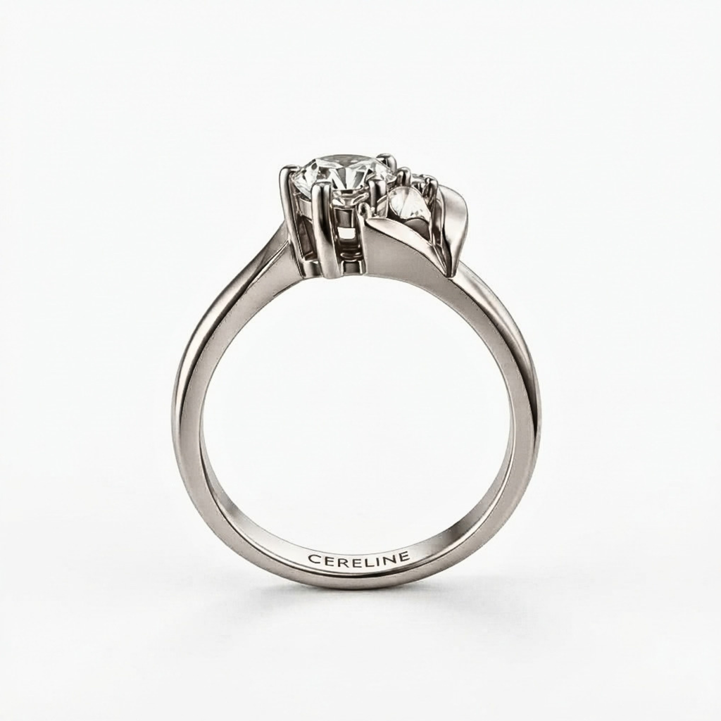 The Furl — Moissanite Ring with a Folded Ribbon Shoulder