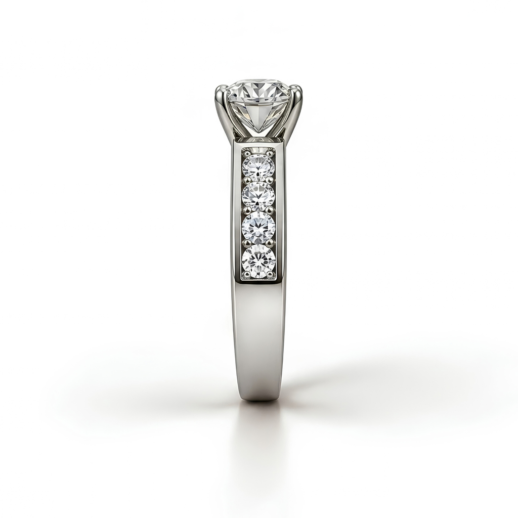 The Plinth — Six-Claw Moissanite Solitaire with Channel Shoulders