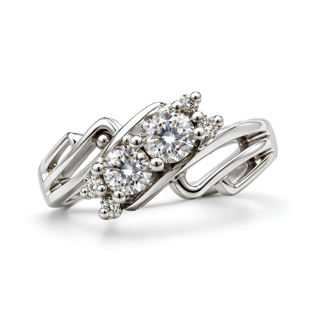 The Diagonal — Two-Stone Moissanite Ring with Open Split Shank