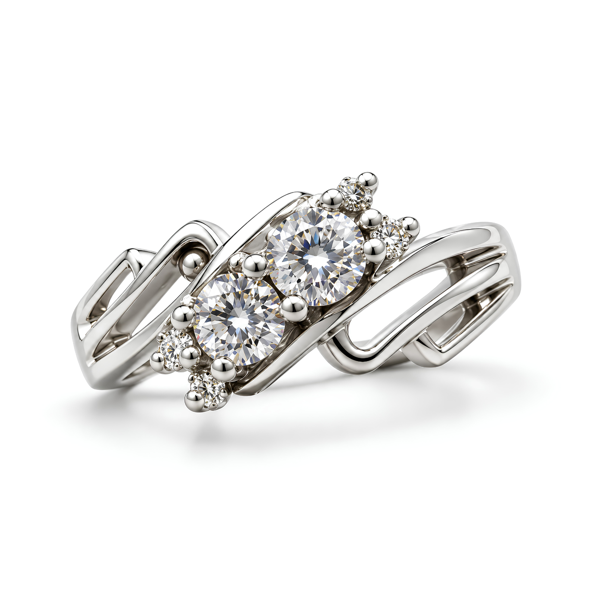 The Diagonal — Two-Stone Moissanite Ring with Open Split Shank