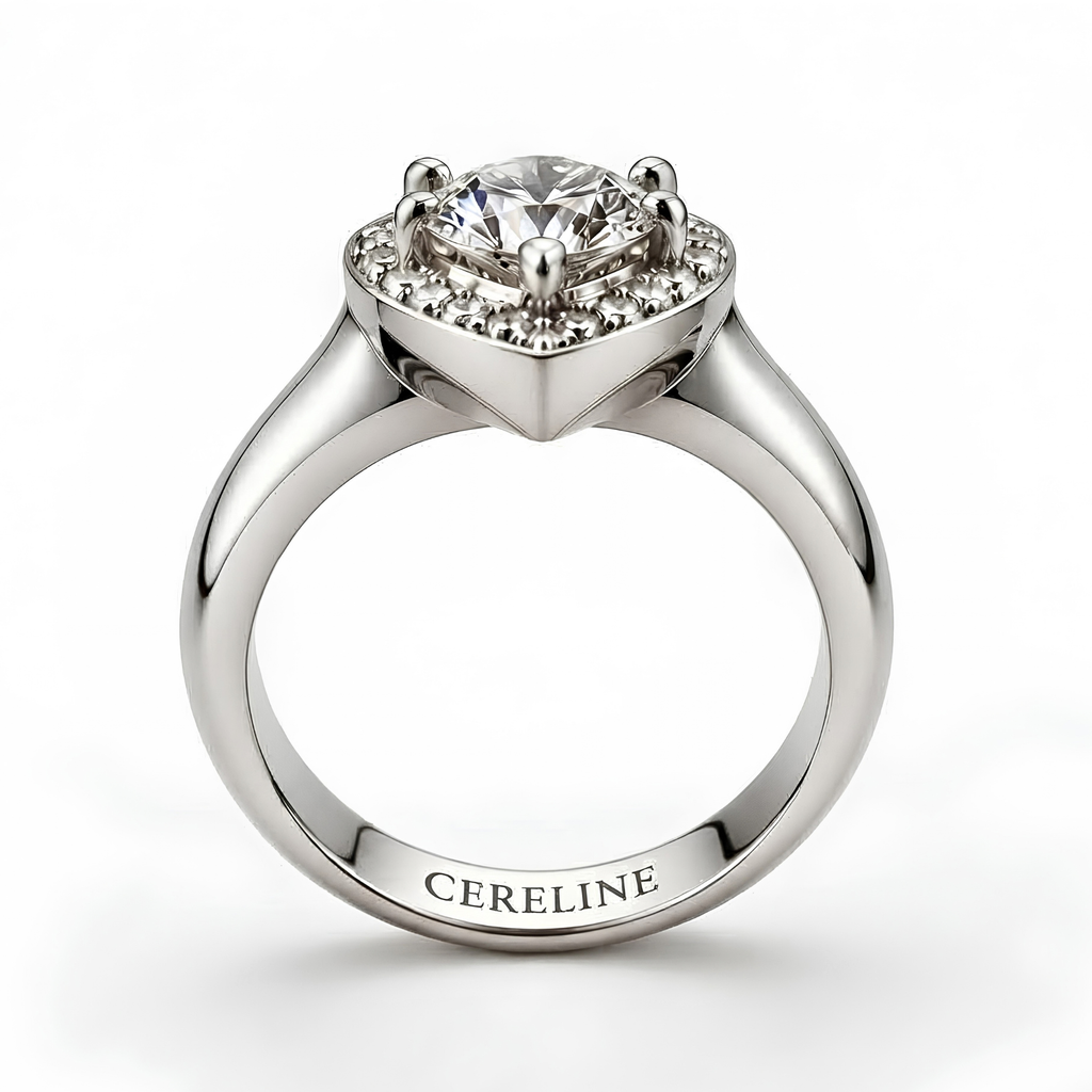 The Valentine — Heart-Cut Moissanite Ring with a Matching Halo