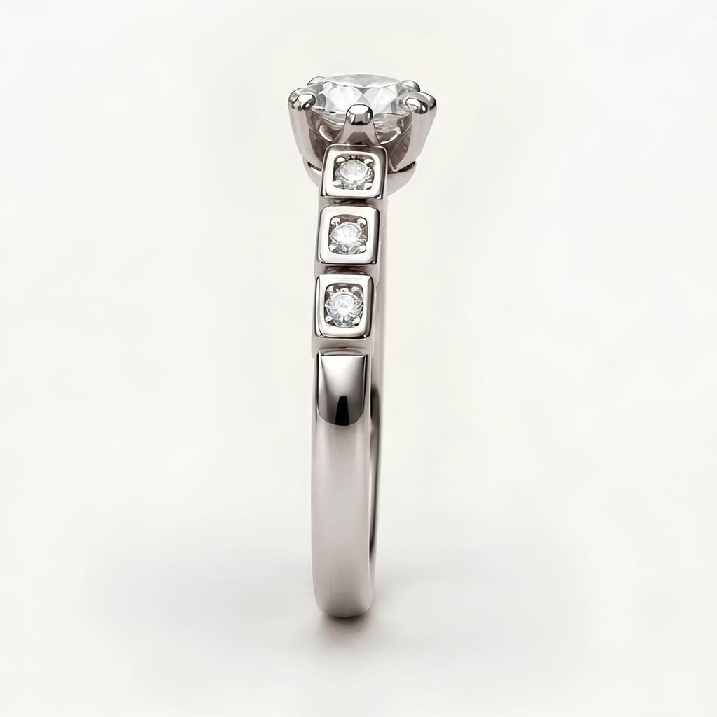 The Abacus — Moissanite Solitaire on a Boxed Shoulder Band