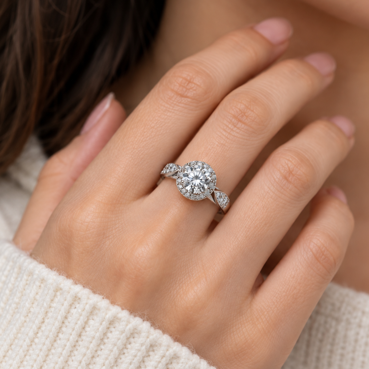 The Laurel — Framed Halo Moissanite Ring in Sterling Silver