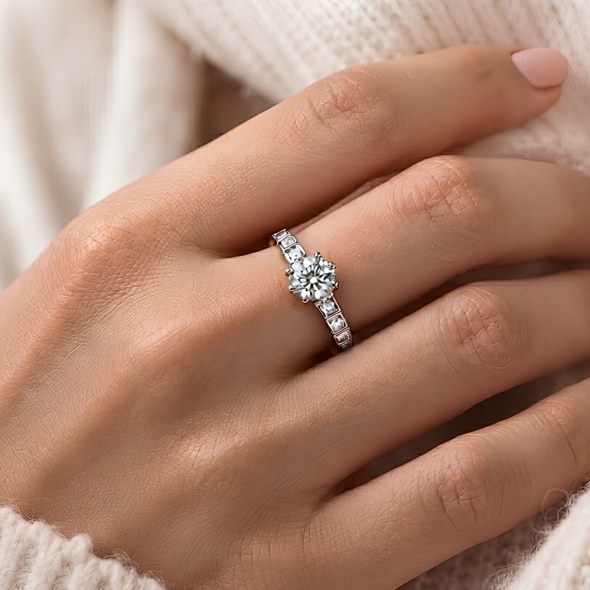 The Abacus — Moissanite Solitaire on a Boxed Shoulder Band