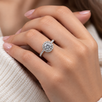 Halo of Day — Round Brilliant Moissanite Ring with Pavé Band