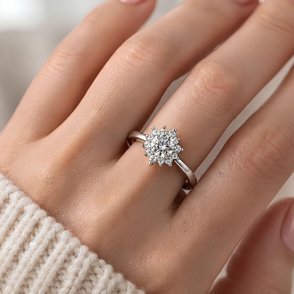The Corona — Moissanite Ring with a Pointed Halo
