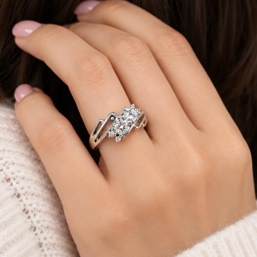 The Diagonal — Two-Stone Moissanite Ring with Open Split Shank