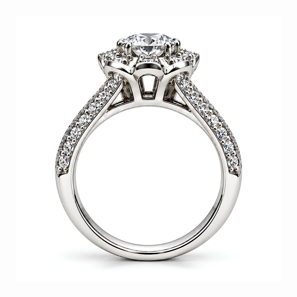 The Marguerite — Floral Halo Moissanite Ring in Sterling Silver