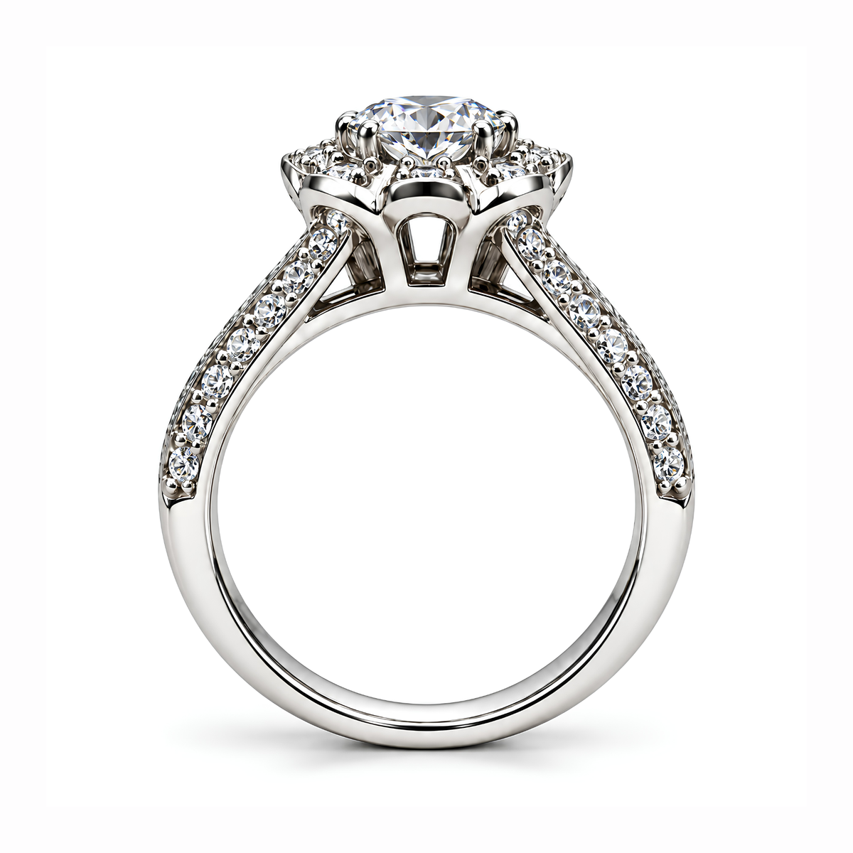 The Marguerite — Floral Halo Moissanite Ring in Sterling Silver