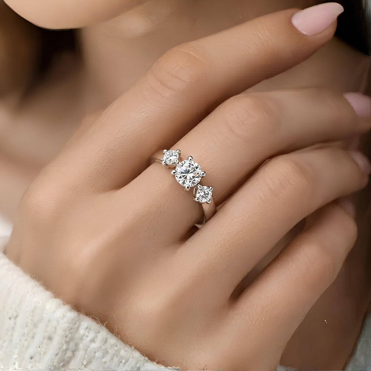 The Three Graces — Three Stone Moissanite Ring in Sterling Silver