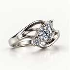 Aurelia Three-Stone Bypass Moissanite  Ring — Round Brilliant Swirl Engagement Ring