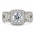 The Trellis — Cushion Halo Moissanite Ring with Woven Band