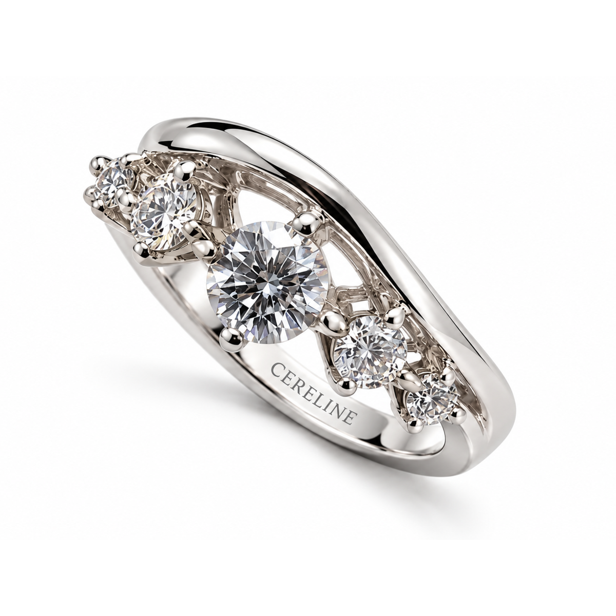 Cadence — Five Stone Graduated Moissanite Ring in Sterling Silver