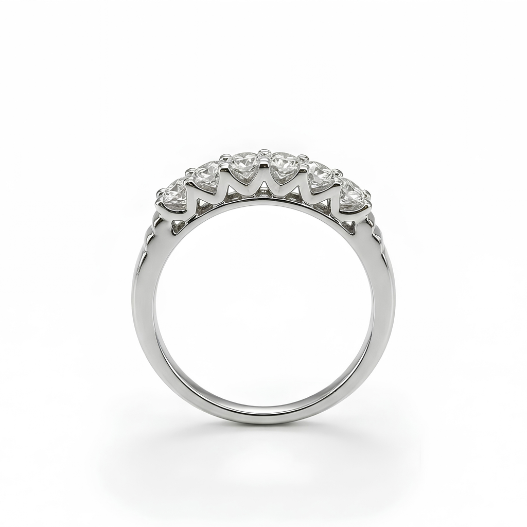 The Meridian — Five-Stone Half Band with Grooved Shoulders Moissanite Ring