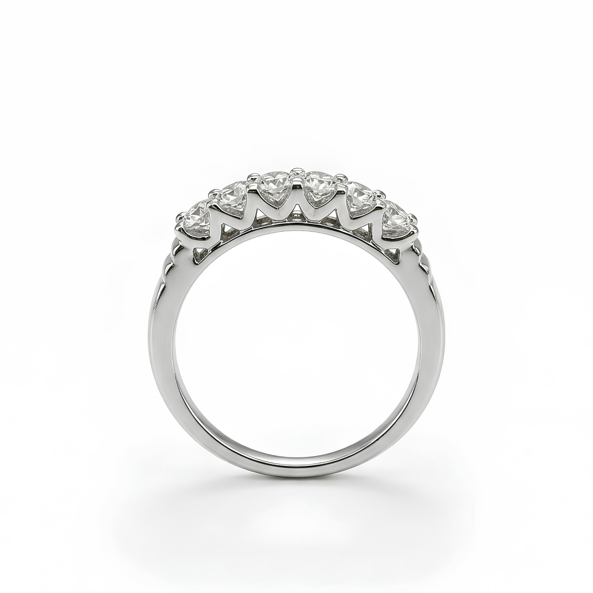 The Meridian — Five-Stone Half Band with Grooved Shoulders Moissanite Ring