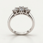 The Triad — Three-Cluster Flower Moissanite Ring on a Slim Band