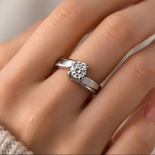The Cantilever — Modern Solitaire Moissanite Ring in Sterling Silver