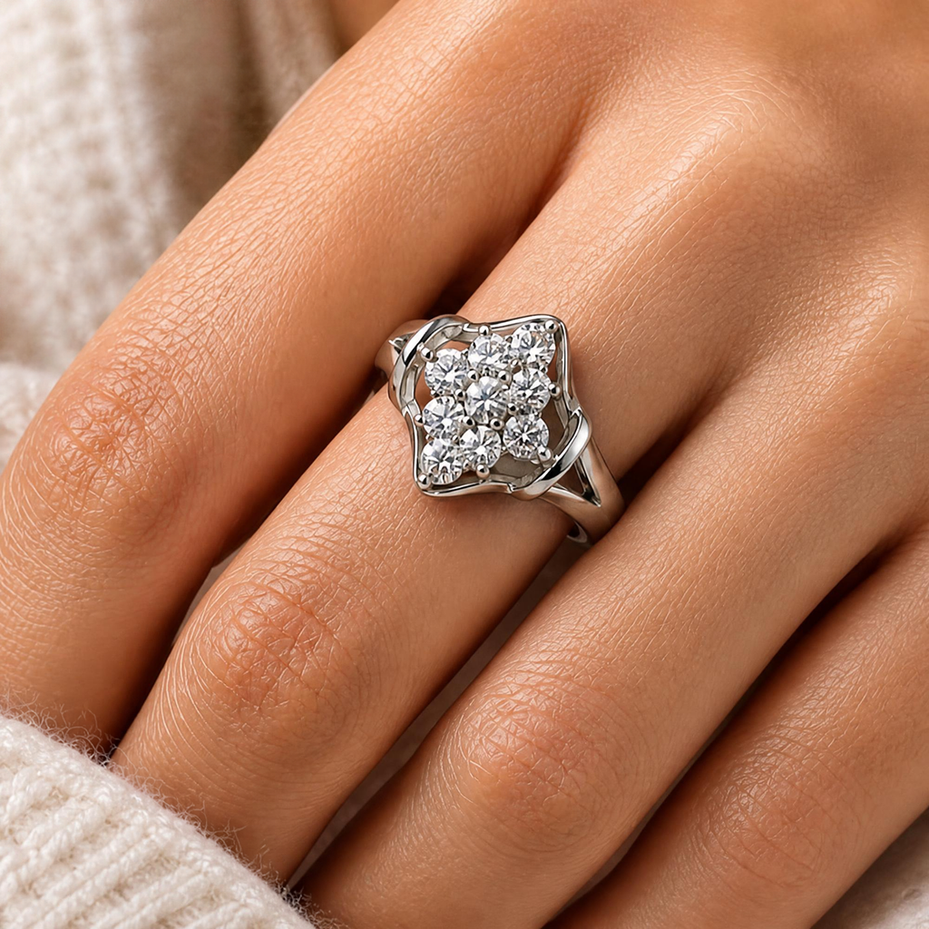 Nine Stars — Moissanite Cluster Ring in Sterling Silver