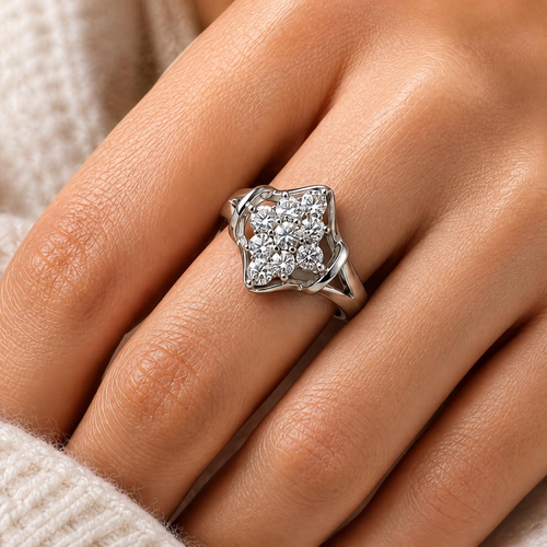 Nine Stars — Moissanite Cluster Ring in Sterling Silver