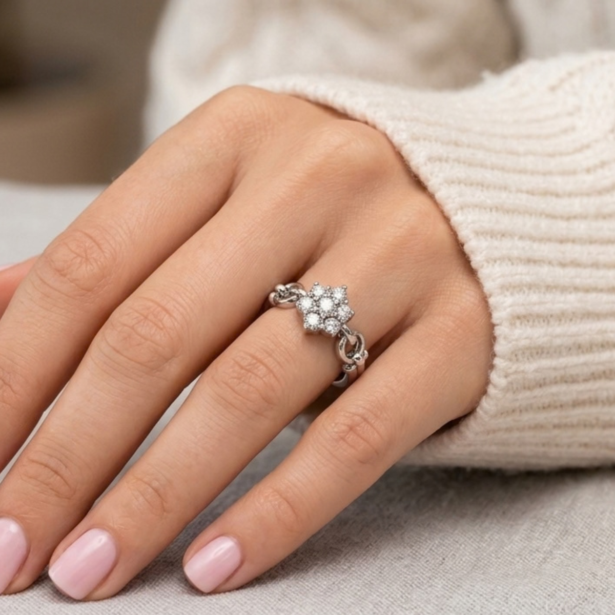 The Link — Seven-Stone Moissanite Cluster on a Chain Band