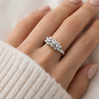 The Triad — Three-Cluster Flower Moissanite Ring on a Slim Band
