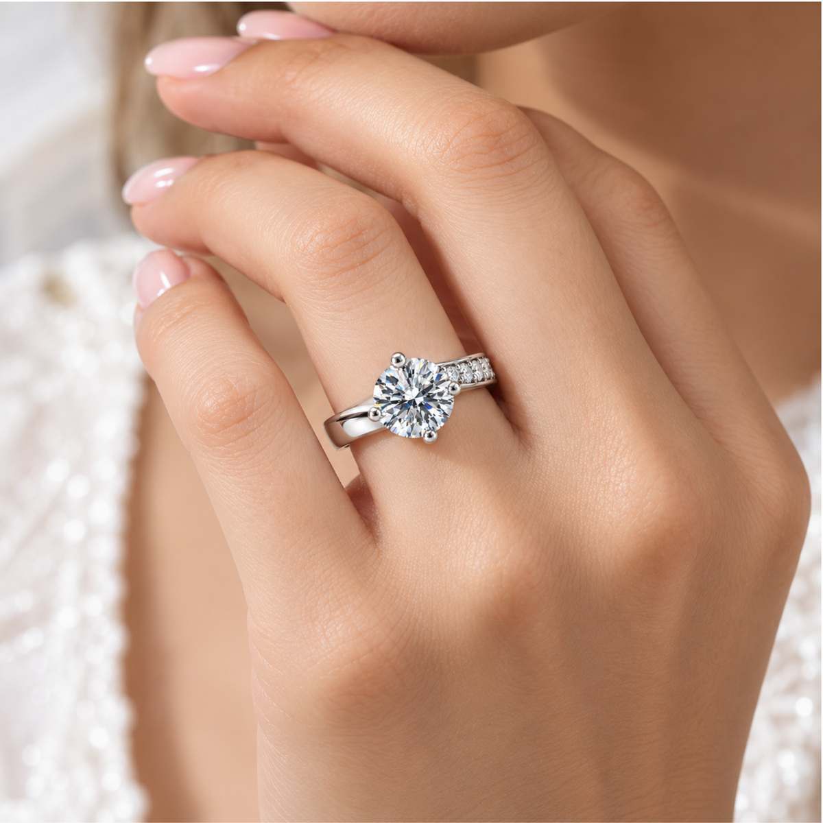 The Asymmetric — Moissanite Solitaire with One Set Shoulder