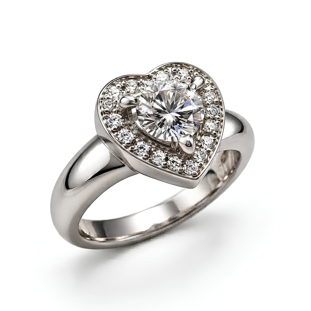 The Valentine — Heart-Cut Moissanite Ring with a Matching Halo