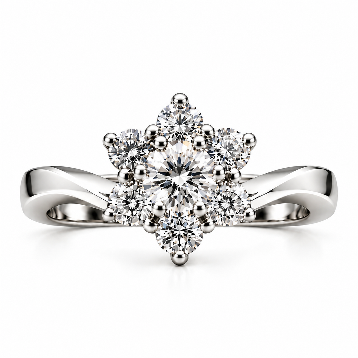 Wildflower — Seven Stone Cluster Moissanite Ring in Sterling Silver