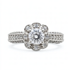 The Marguerite — Floral Halo Moissanite Ring in Sterling Silver