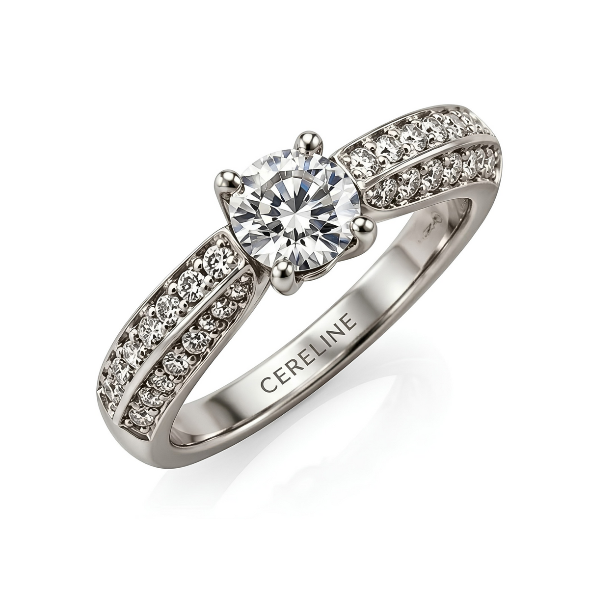 The Double Rank — Four-Claw Moissanite Solitaire with Twin Bead-Set Rows