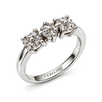The Triad — Three-Cluster Flower Moissanite Ring on a Slim Band
